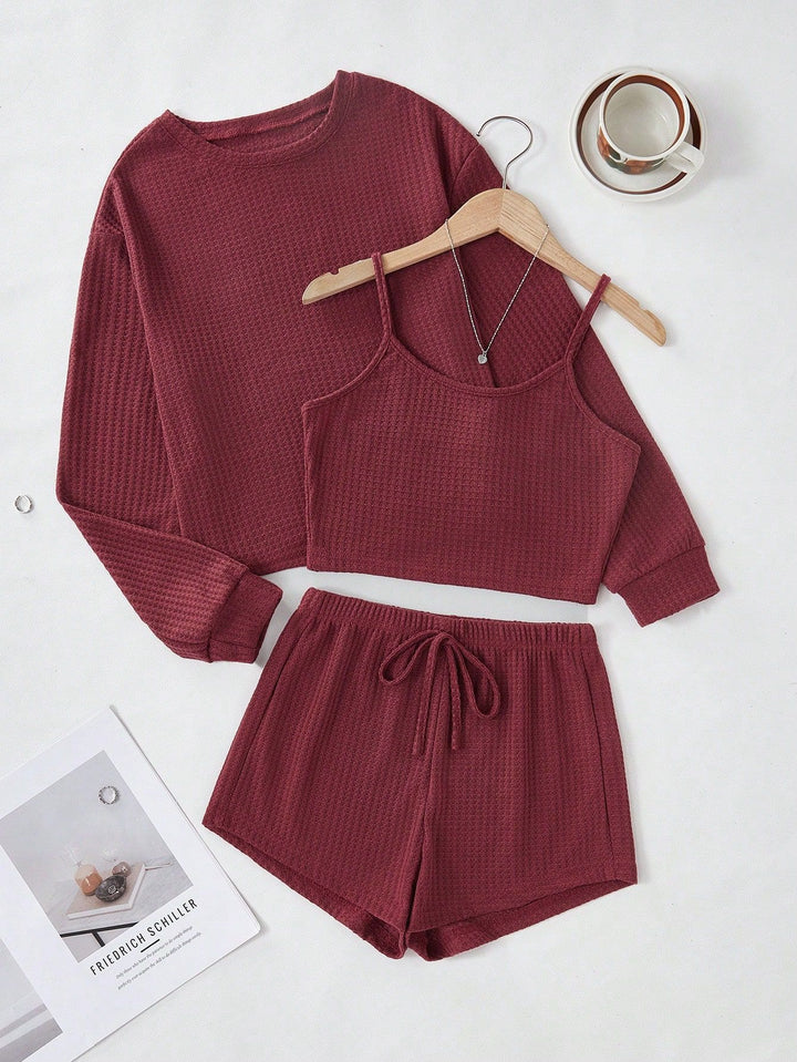 Damen lässiges Schlafanzug-Set mit kurzem Oberteil und Shorts Drune