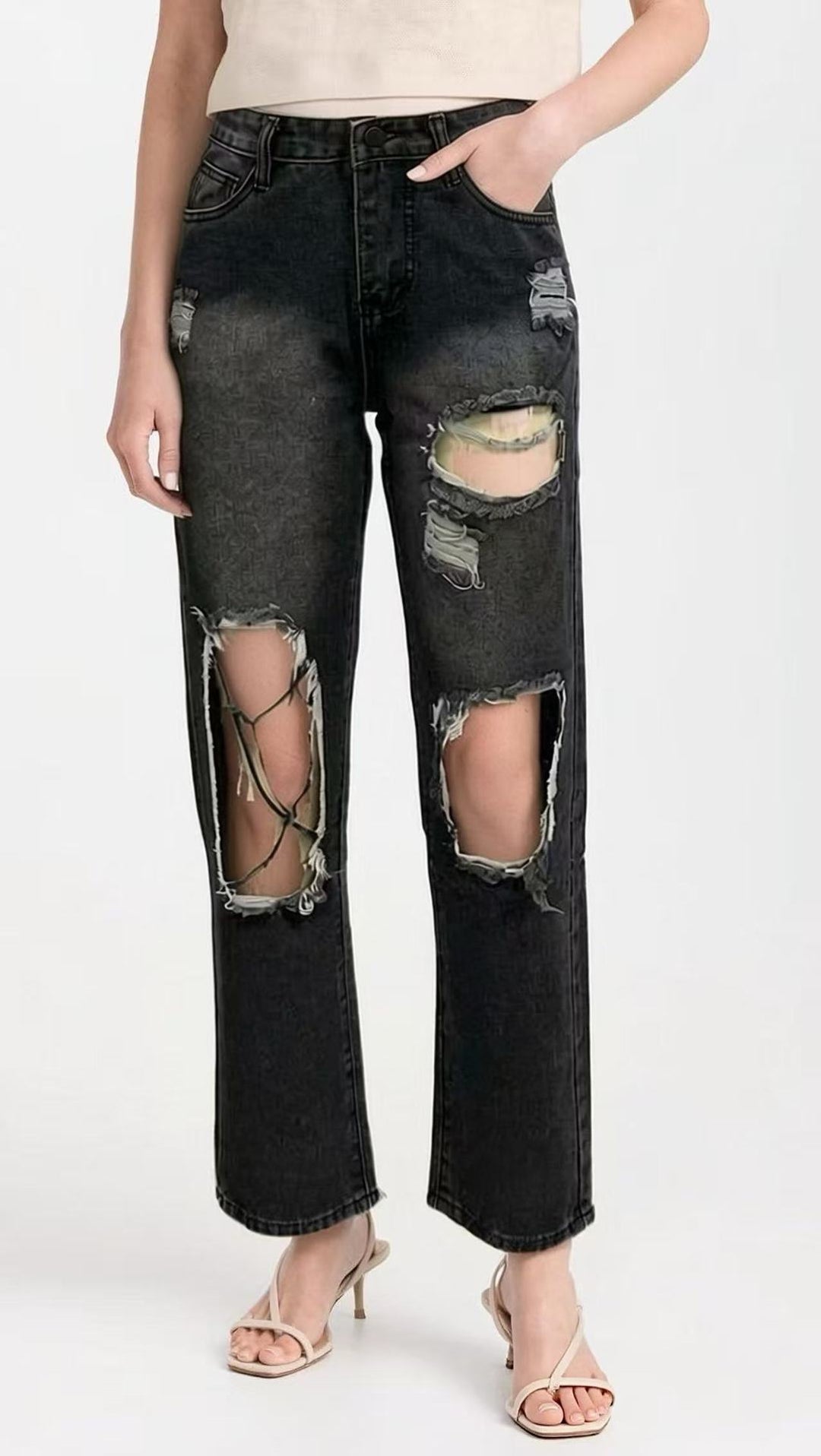 Damen distressed Mom Jeans mit trendy Cut-Out-Details Drune
