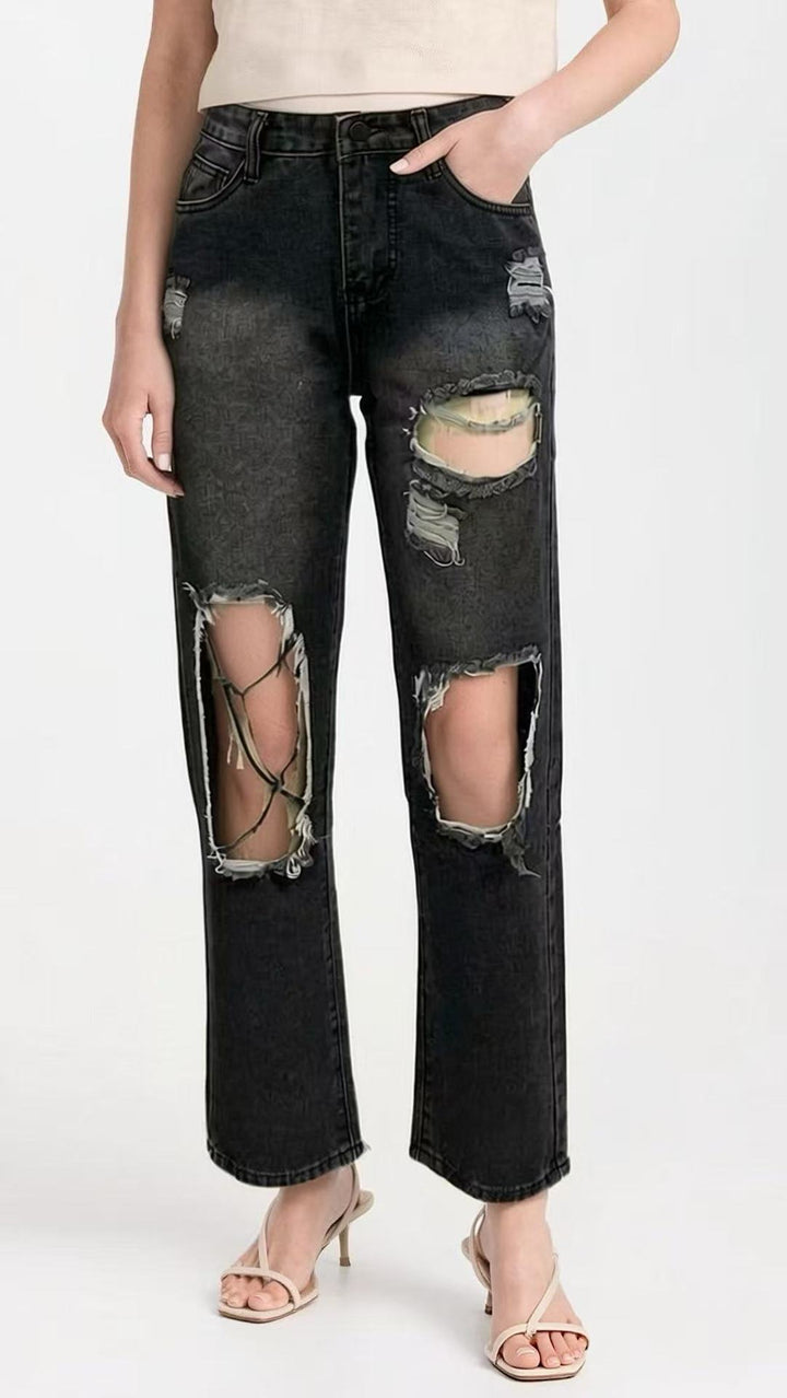 Damen distressed Mom Jeans mit trendy Cut-Out-Details Drune