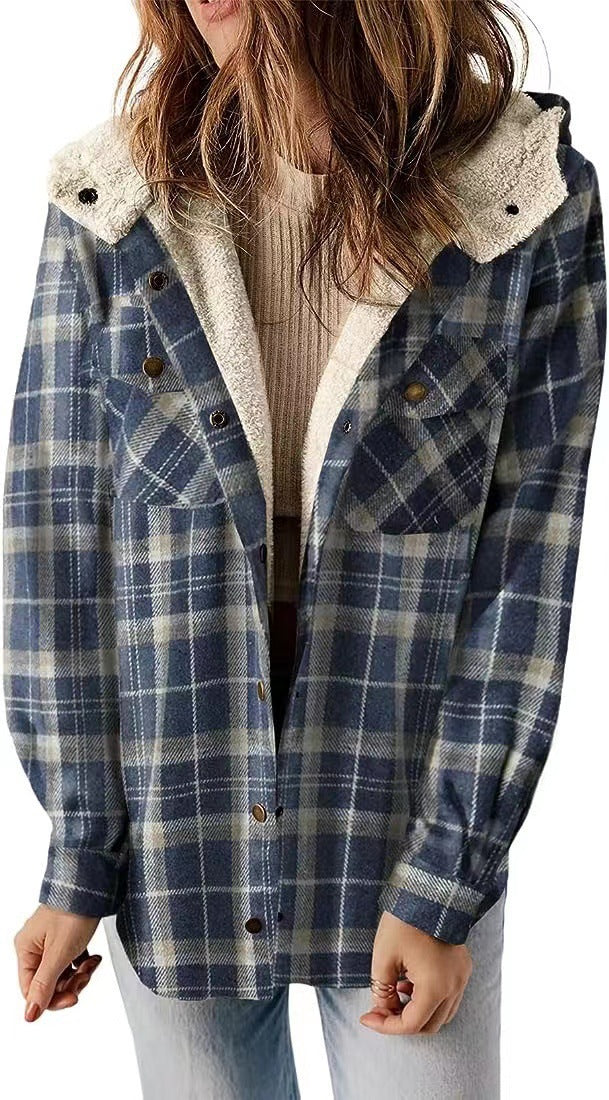 Damen Karierter Flanell-Jacke mit kuscheligem Innenfutter Drune