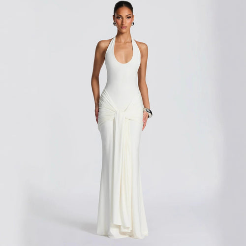Damen Maxikleid mit elegantem Halterneck und raffinierten Drapierungen Drune