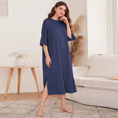 Damen lässiges Nachtkleid mit seitlichen Schlitzen und praktischer Brusttasche Drune