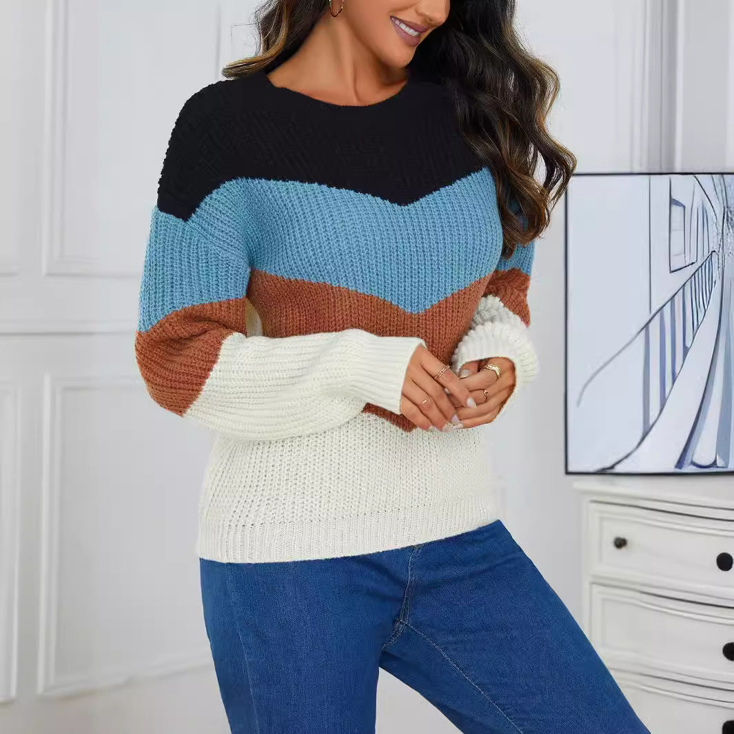 Damen Strickpullover mit chevronförmigem Muster und Komfortbündchen Drune