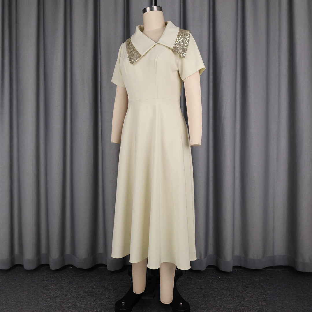 Damen Elegantes Kleid mit glamourösem Paillettenkragen Drune