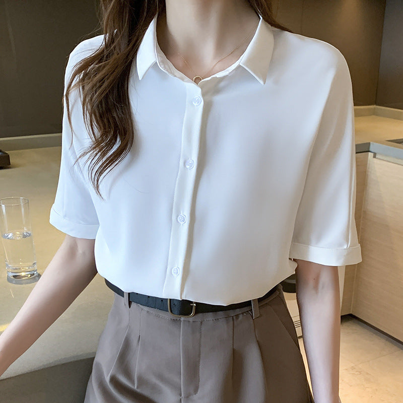Damen Kurzarm Bluse mit elegantem Stehkragen und modischem Schnitt Drune