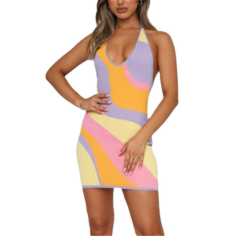 Damen figurbetontes Wickelkleid mit abstraktem Farbdesign Drune