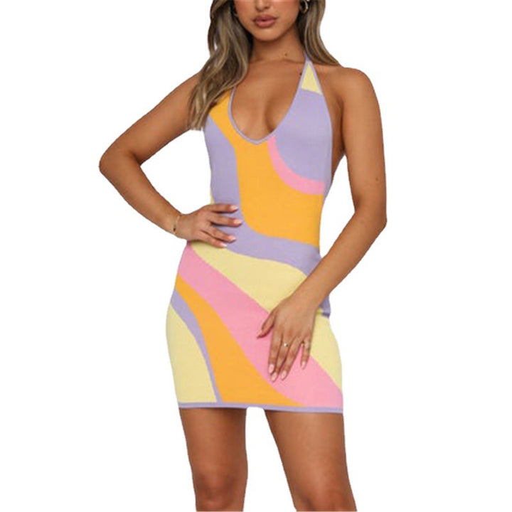 Damen figurbetontes Wickelkleid mit abstraktem Farbdesign Drune