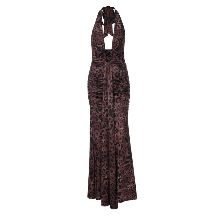 Damen Elegantes Maxikleid mit tiefem V-Ausschnitt und Raffungen Drune