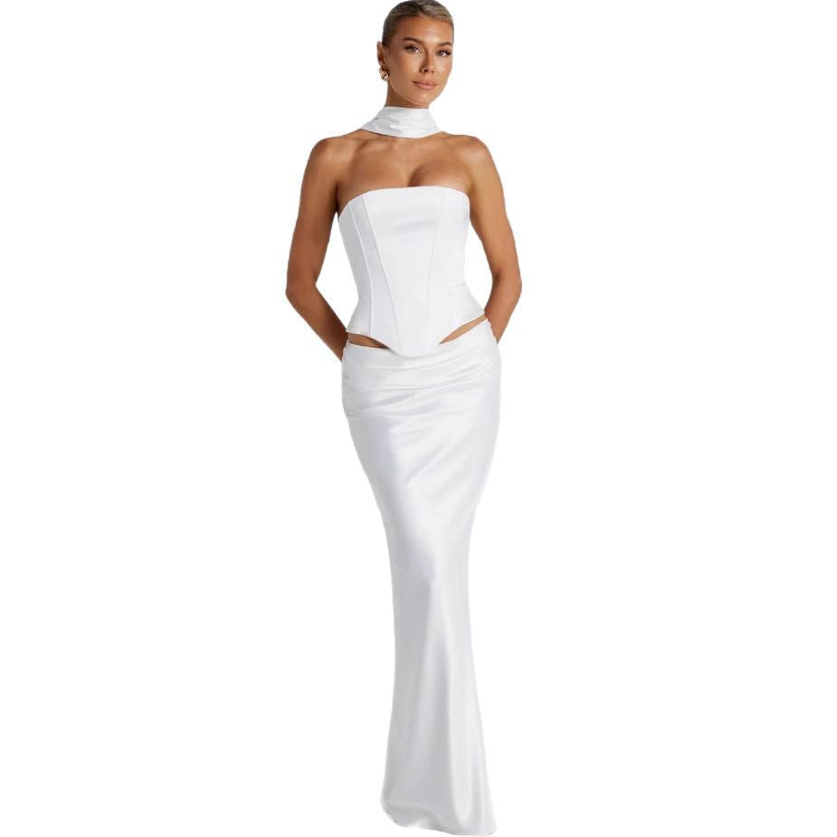 Damen Hochzeitskleid mit schulterfreiem Design und elegantem Taillenverband Drune