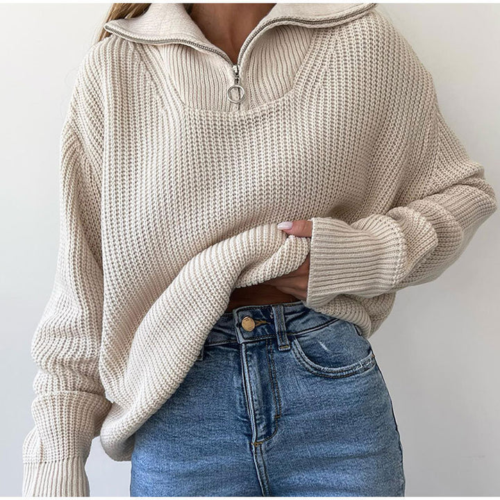 Damen Hochwertiger Pullover mit modernem Kragen und Reißverschluss Drune
