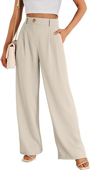 Damen weite High-Waist Stoffhose mit seitlichen Eingrifftaschen Drune