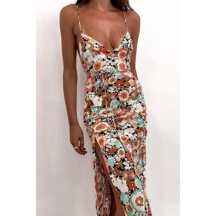Damen Chic Freizeitkleid mit tiefem Schlitz und elegantem V-Ausschnitt Drune