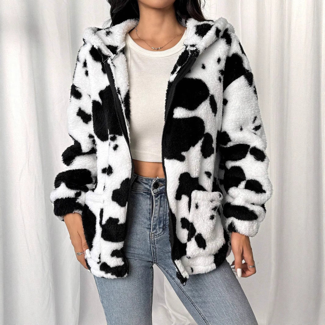 Damen Kuscheljacke im modernen Fleecedesign mit Kapuze Drune