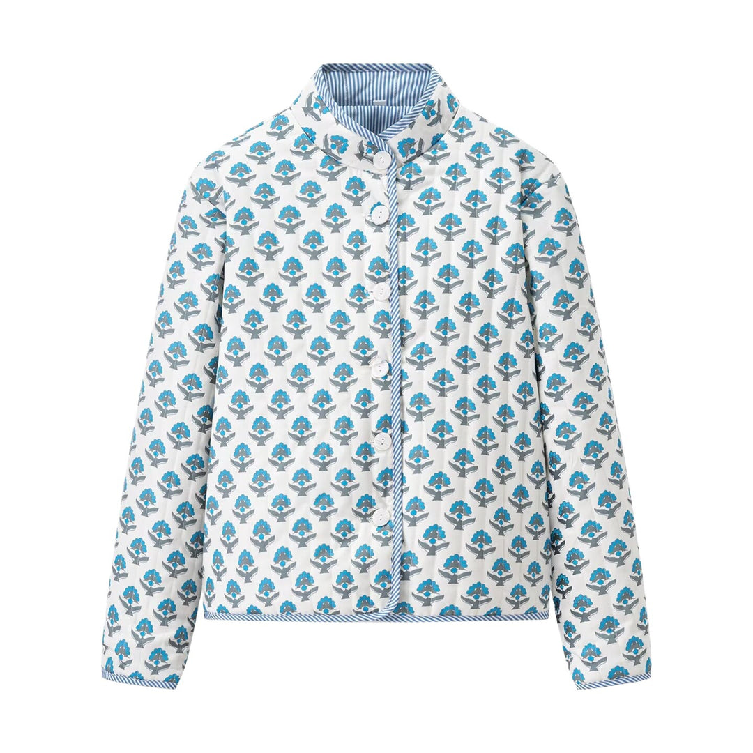 Damen modische Blousonjacke mit floralem Muster und praktischen Knopfdetails Drune