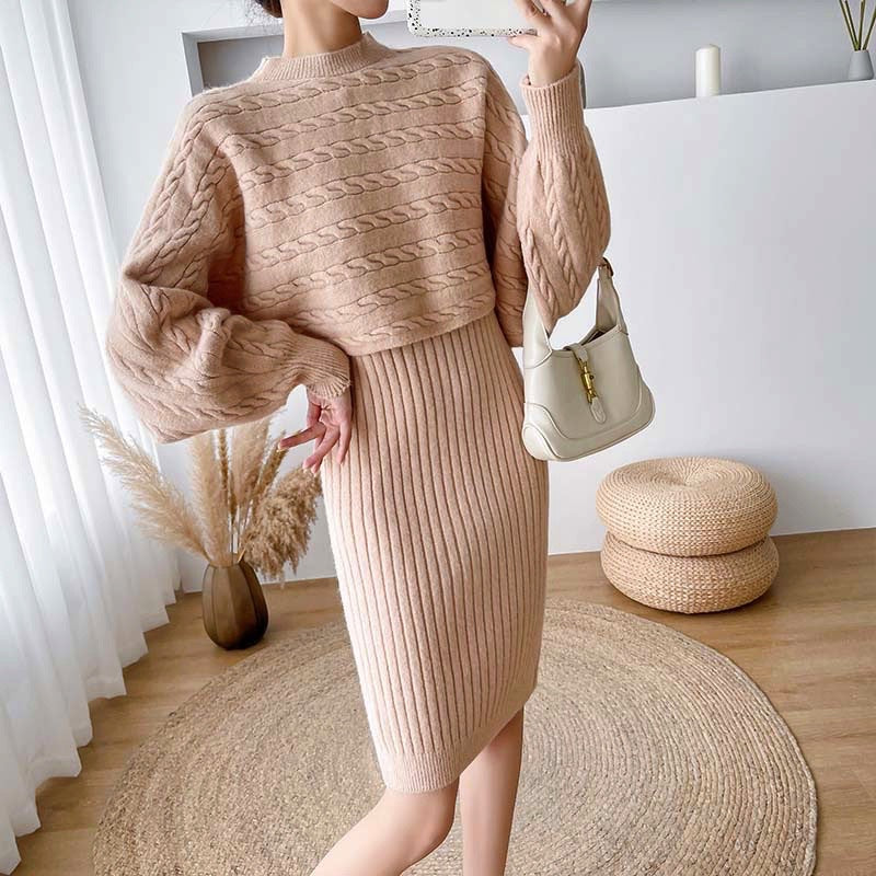 Damen Strickkleid mit Crop-Top und Rippstruktur Drune