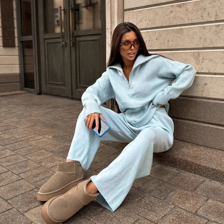 Damen Strickjacke mit hohem Kragen und Reißverschluss Drune