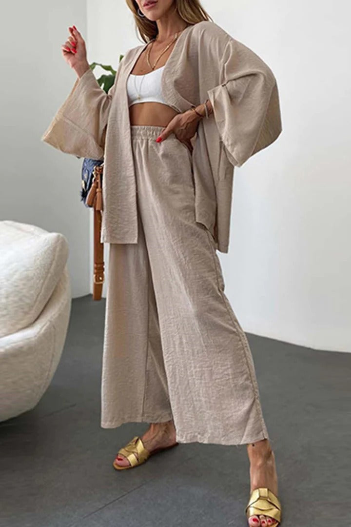 Damen casual Lounge-Set mit weiten Ärmeln und elastischem Bund Drune