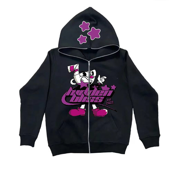 Damen Cooles Kapuzenjacke mit buntem Grafikdruck und praktischem Reißverschluss Drune