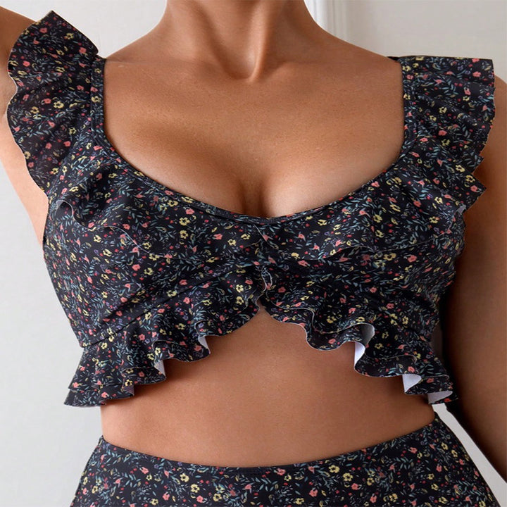 Damen Bikini-Set mit fröhlichem Rüschendesign und hoch taillierter Hose Drune