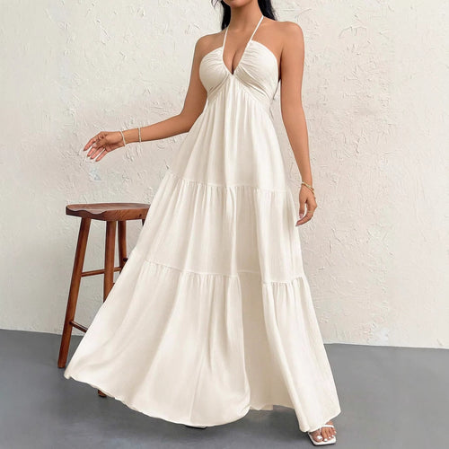 Damen Maxikleid mit tiefer Frontausschnitt und schwingendem Rock Drune