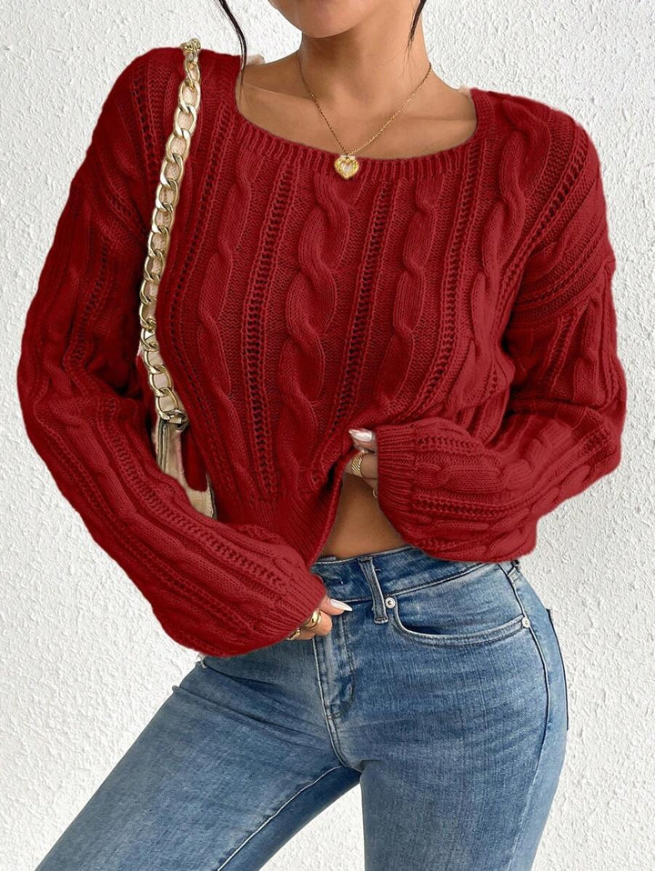 Damen Grobstrickpullover mit modernem Zopfmuster und weitem Rundhalsausschnitt Drune