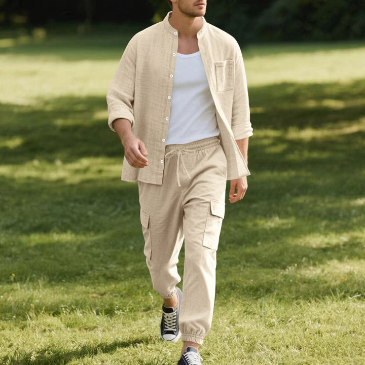 Herren entspannte Cargo-Hose und lässiges Hemd Set Drune