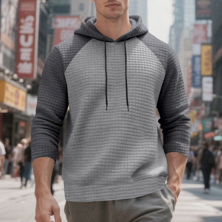 Herren nan strukturierter Raglan-Kapuzenpullover mit Waffelstruktur, Kordelzugkapuze und gerippten Bündchen Drune