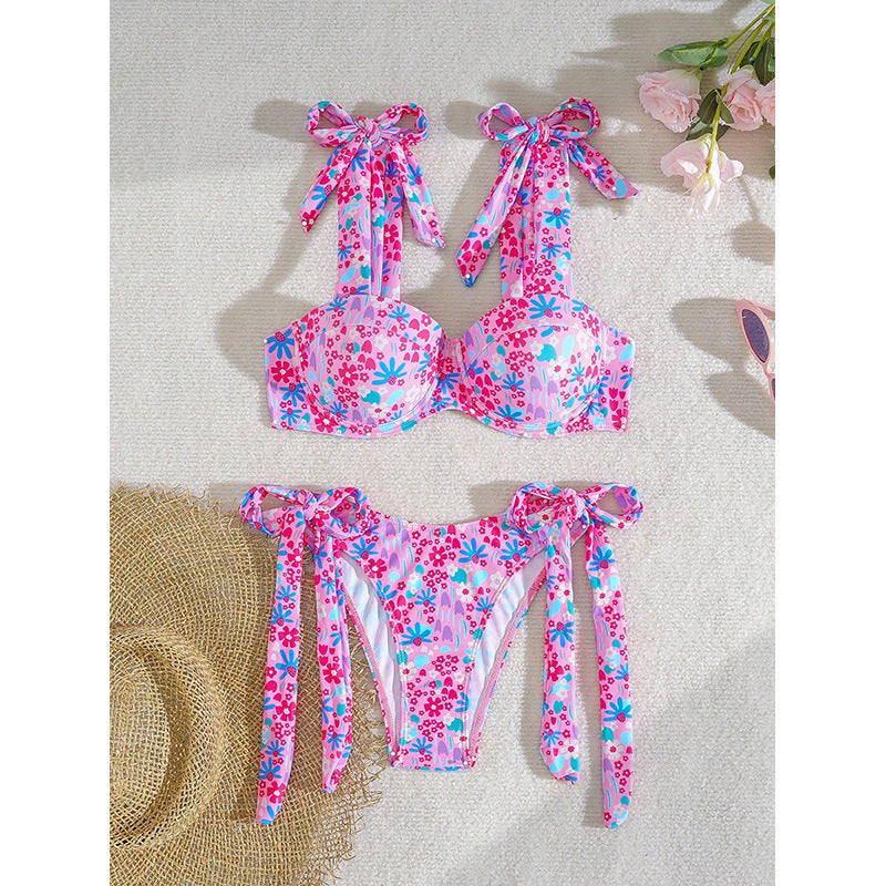 Damen Bikini-Set mit verspielten Schleifen und floralem Design Drune