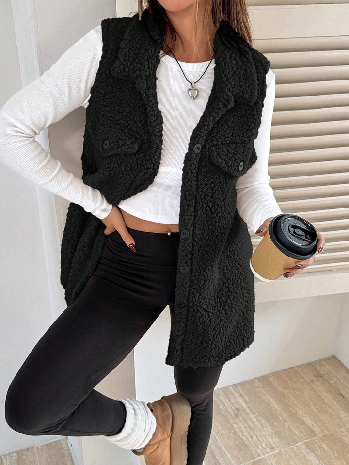 Damen Weiche Weste aus Teddystoff mit praktischen Taschen Drune