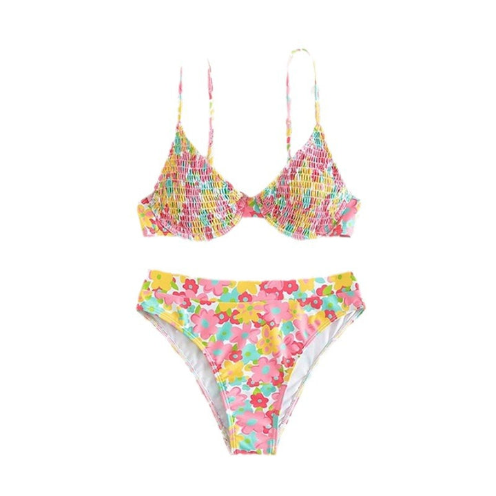 Damen Hochgeschnittener Bikini mit floralem Muster und schmalen Trägern Drune