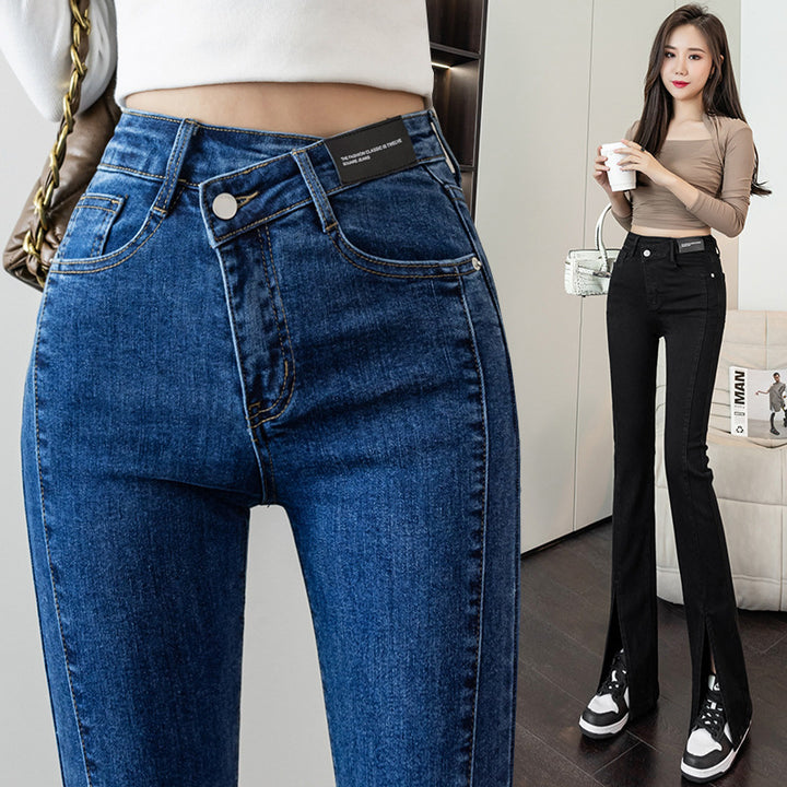 Damen Flared Jeans mit hohem Taillenbund und seitlichen Schlitzen Drune
