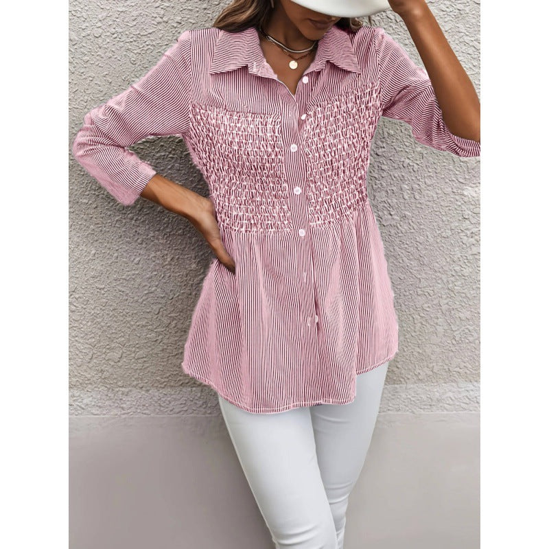 Damen Bluse mit eleganter Perlenverzierung und Rüschendetails Drune