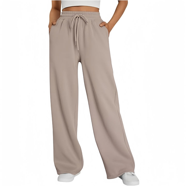 Damen nan Palazzo-Loungehose mit hoher Taille, elastischem Bund, Kordelzug und tiefen Seitentaschen Drune