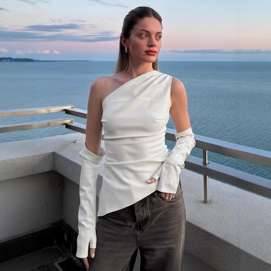 Damen asymmetrisches Top mit langen Ärmeln Drune