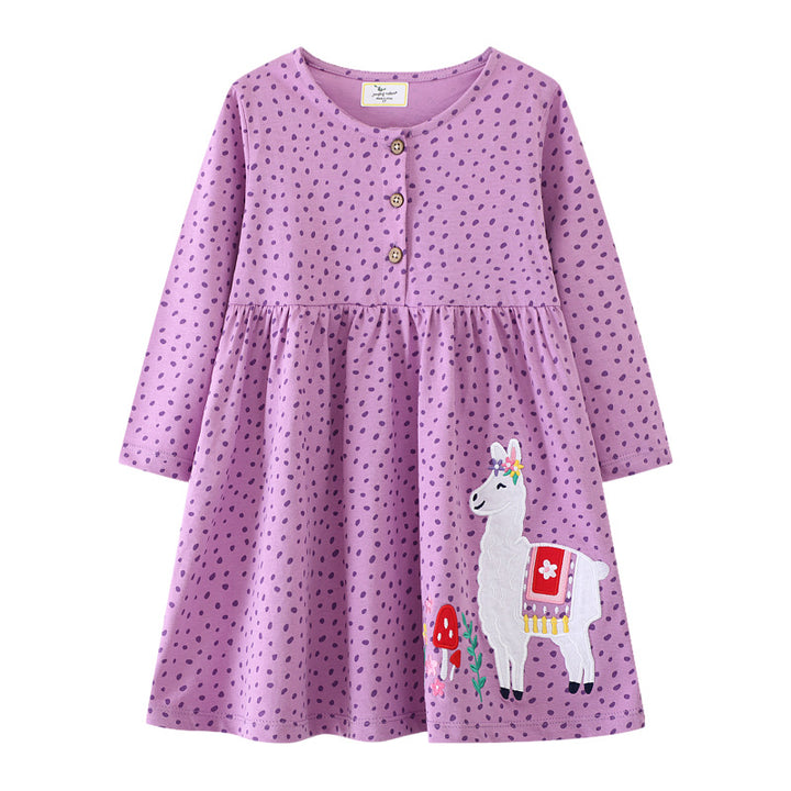 Mädchen Freizeitkleid mit süßer Lama-Applikation Drune