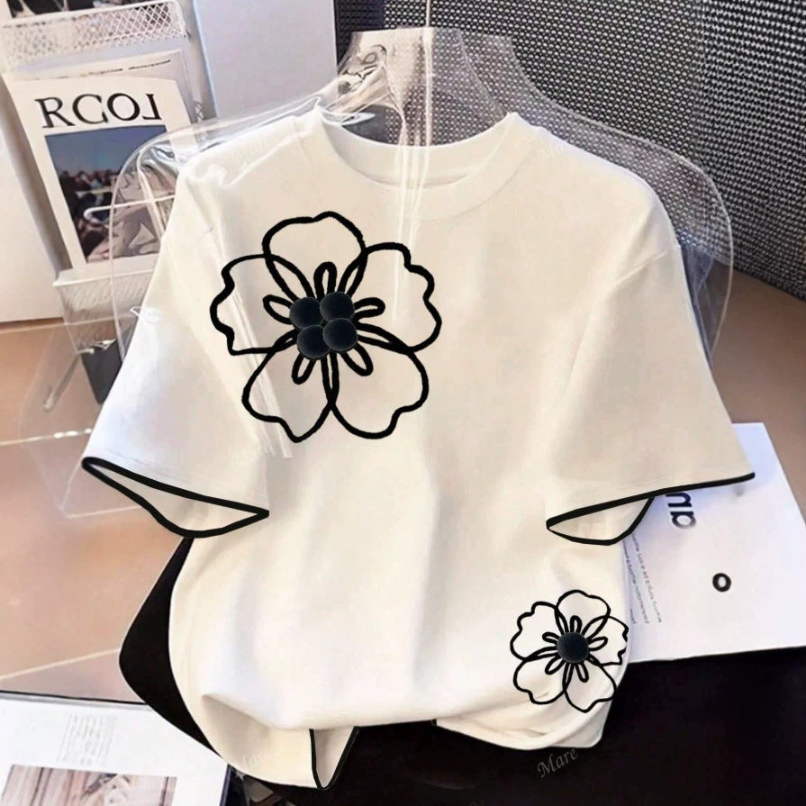 Damen T-Shirt mit floralem Design und lockerem Schnitt Drune
