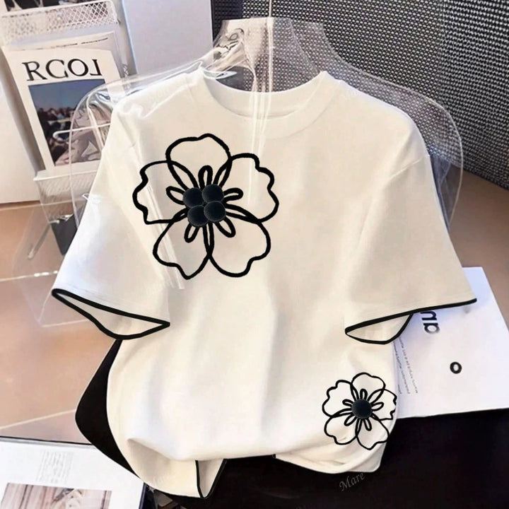 Damen T-Shirt mit floralem Design und lockerem Schnitt Drune