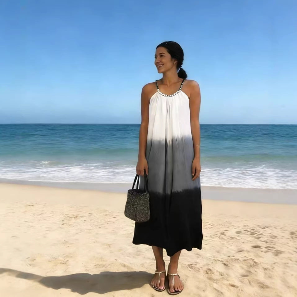 Damen Maxikleid mit plissiertem Oberteil und verziertem Träger Drune