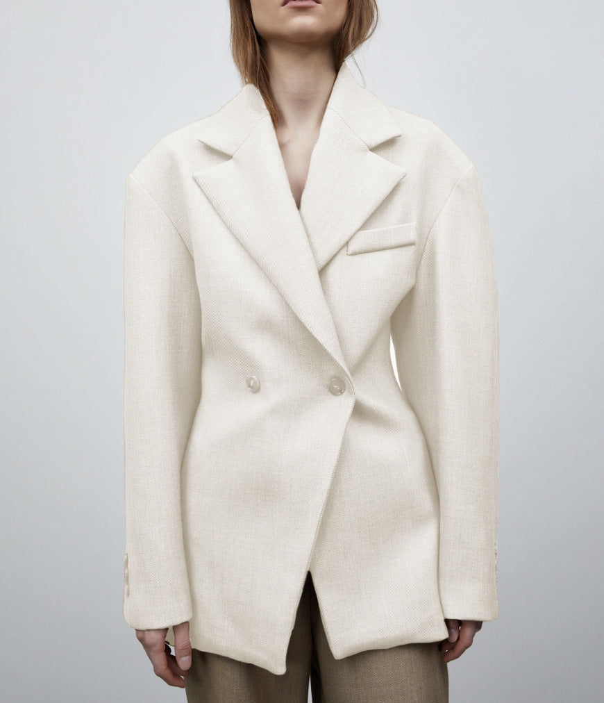 Damen Modischer Oversized Blazer mit doppelter Knopfleiste und strukturiertem Stoff Drune