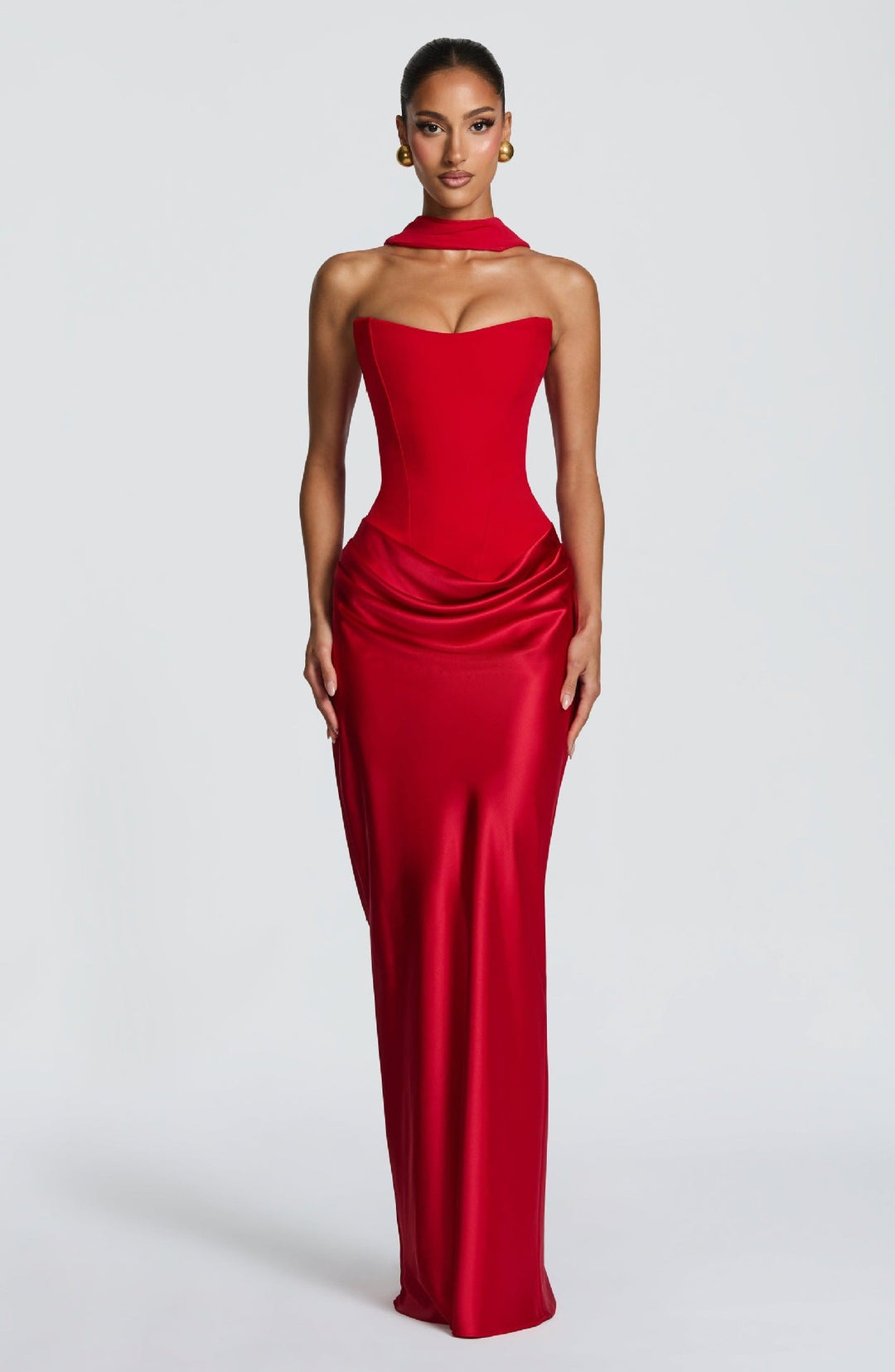 Damen Elegantes Abendkleid mit hohen Kragen und fließendem Schnitt Drune