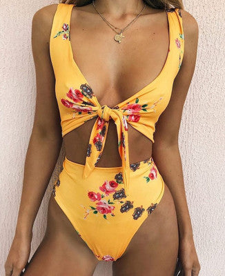 Damen Hoch tailliertes Bikini-Set mit verspieltem Knoten-Detail Drune