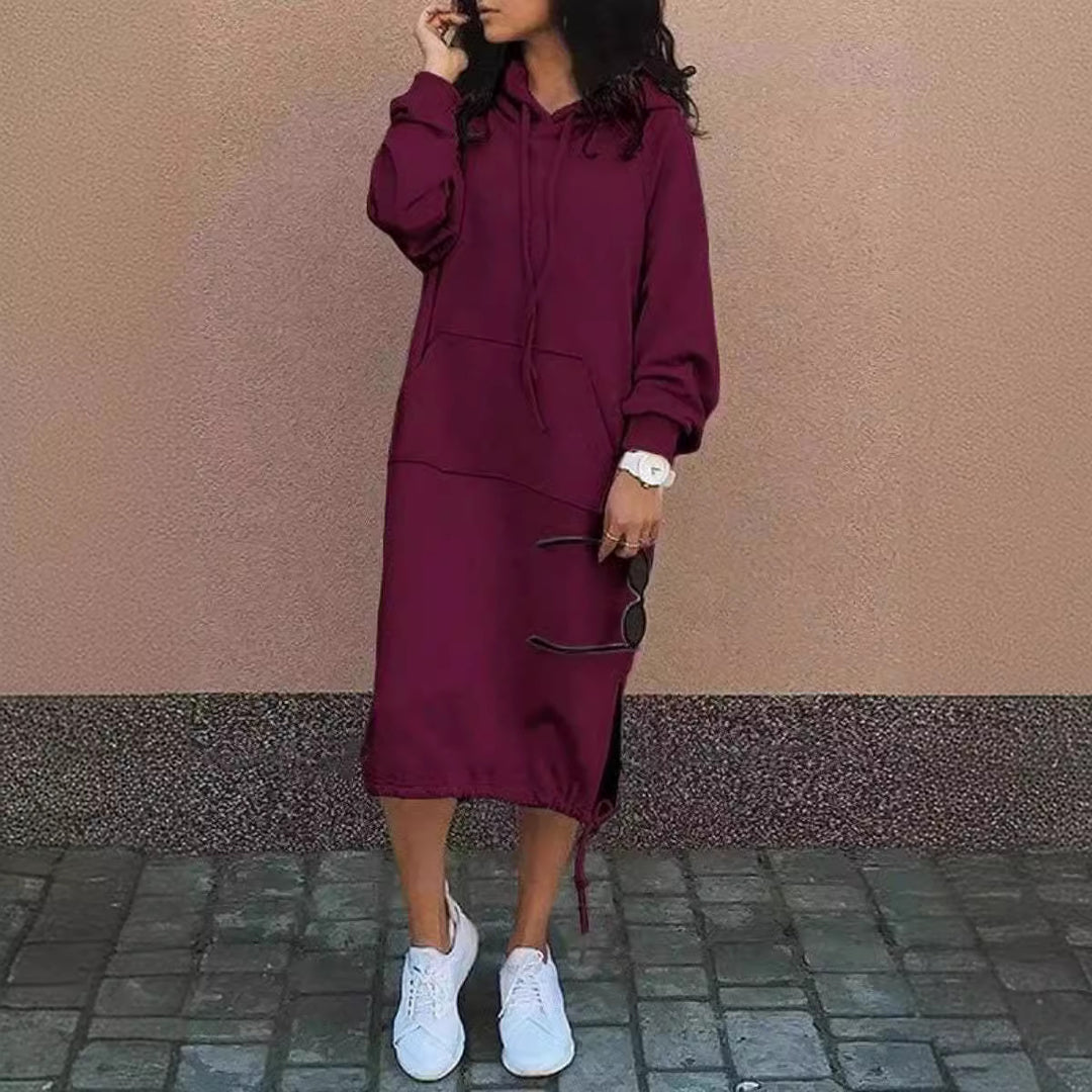 Damen Hoodie-Kleid mit seitlichen Eingrifftaschen und regulierbarem Saum Drune