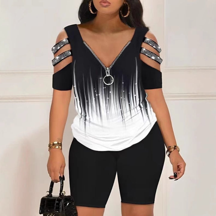 Damen Figurbetontes Oberteil mit schickem Reißverschluss und Cut-Out-Details Drune