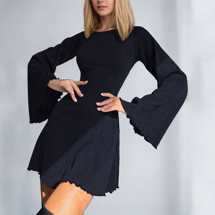 Damen lässiges Minikleid mit voluminösen Glockenärmeln und femininer Silhouette Drune