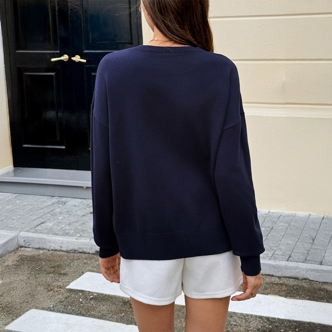 Damen nan Oversize-Strickpullover mit eingestricktem Teddybärmotiv und Rippbündchen Drune
