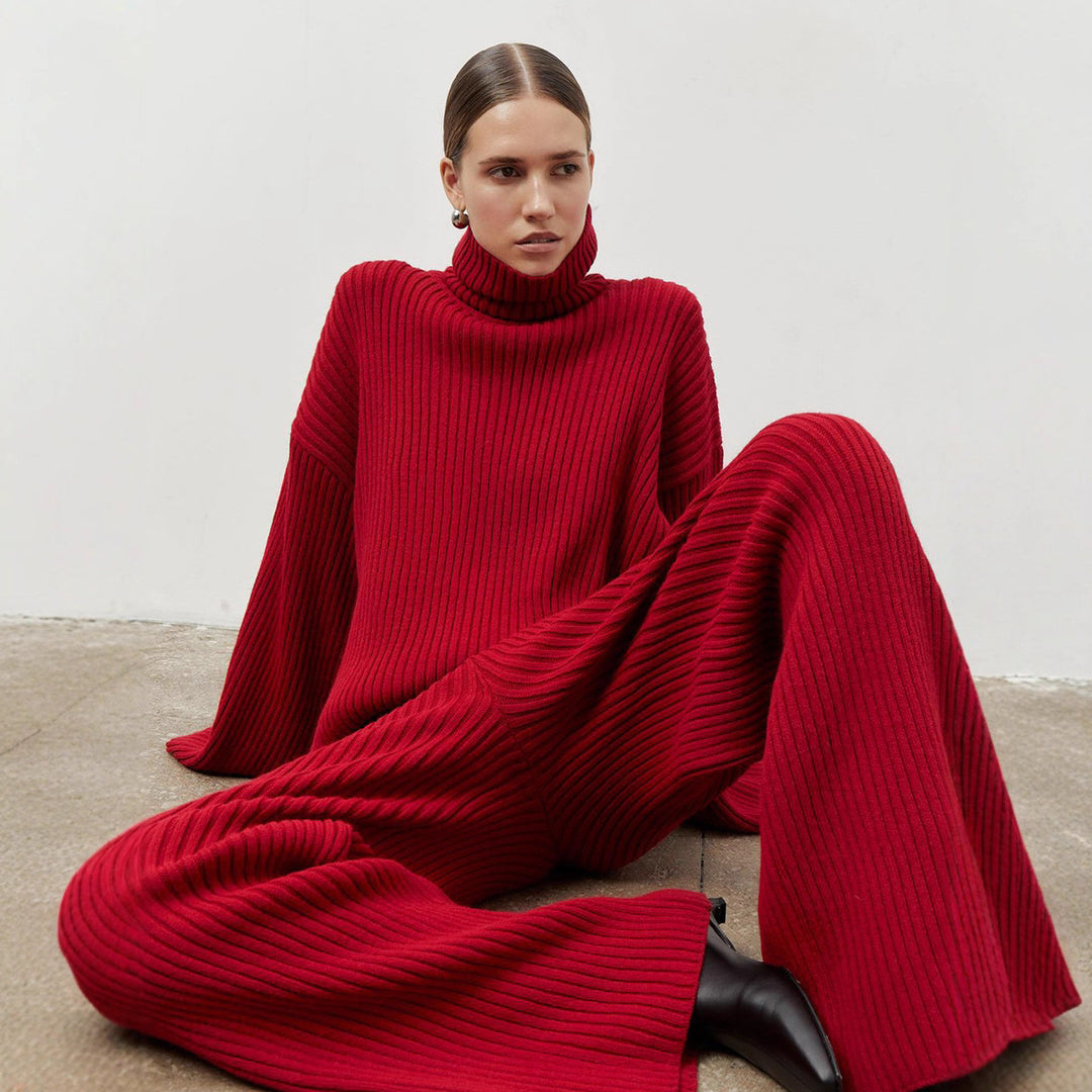 Damen Softer Strickpullover und lässige Hosen im Set Drune