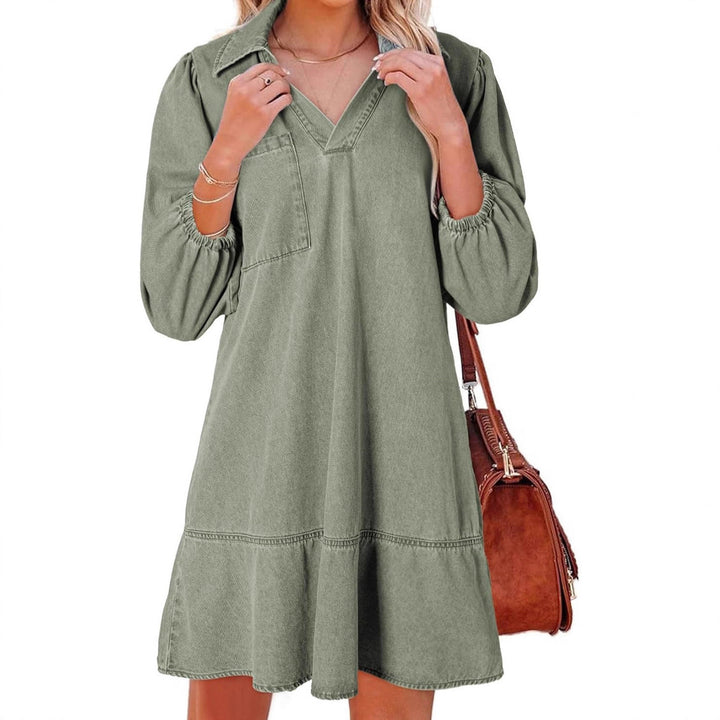 Damen Denim-Kleid mit voluminösen Ärmeln und seitlicher Tasche Drune