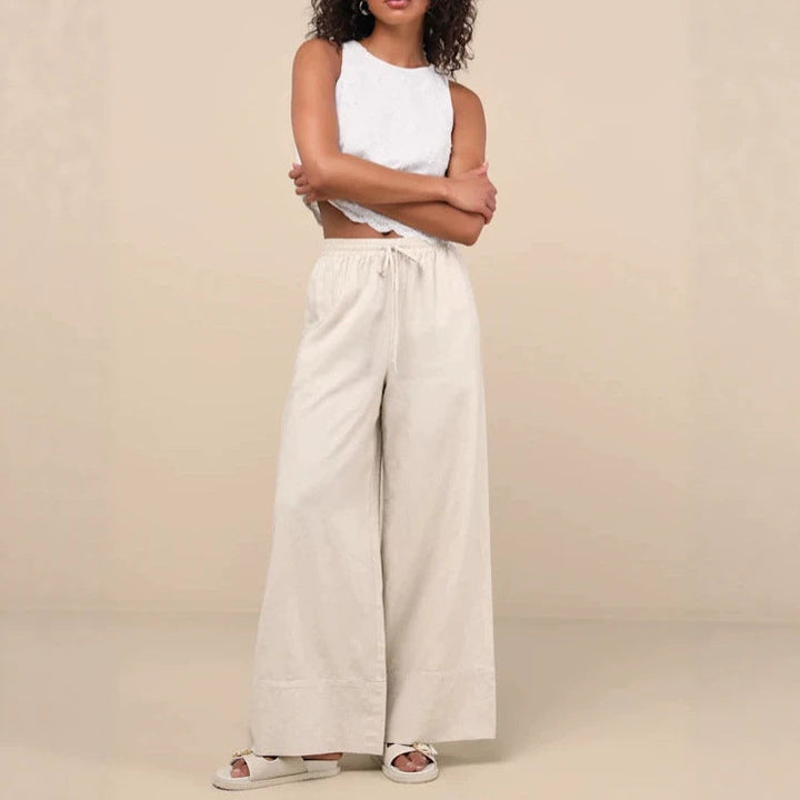 Damen Weite Leinenhose mit elastischem Bund und seitlichen Taschen Drune