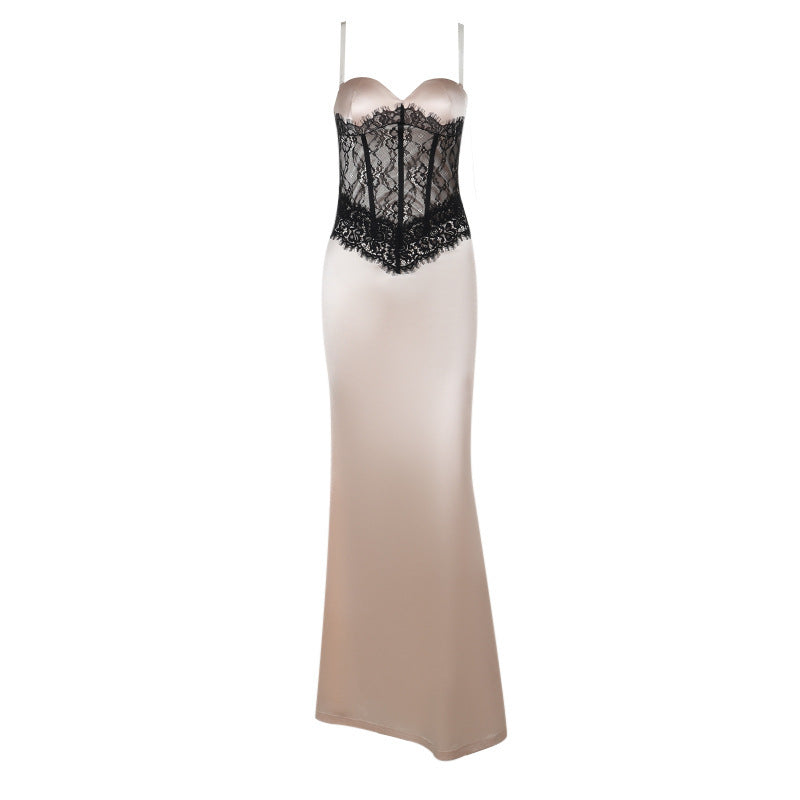 Damen Langarm-Boudoir-Kleid mit Spitzenoberteil Drune