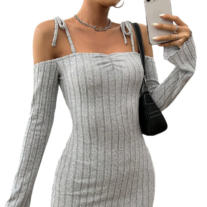 Damen Minikleid mit schulterfreiem Design und modischem Rippstrick Drune